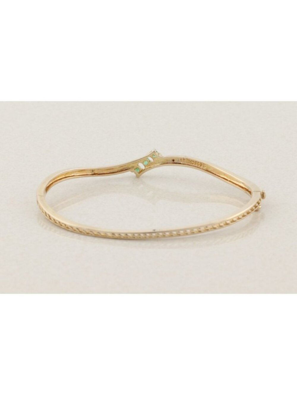 18k Gold Over Sterling Silver Natural Emerald Bangle Bracelet 7" inch - Picture 4 of 6